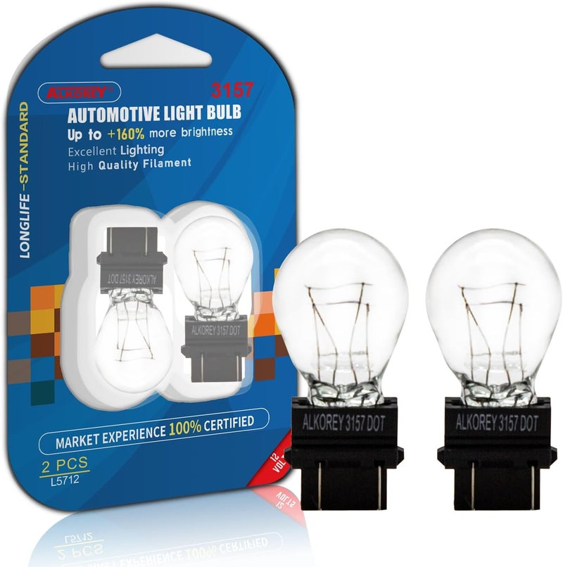 ALKOREY 3157 لمبات إشارة الانعطاف 12V 21/5W، لمبة ضوء سيارات دافئة بيضاء 2700K، لمبات إشارة ضوء الفرامل الخلفية، لمبات إشارة وقوف، مثالية للوقوف، عبوة 2 - Image 1